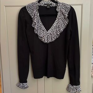 WHBM Long - Sleeve V Neck Frill Sweater